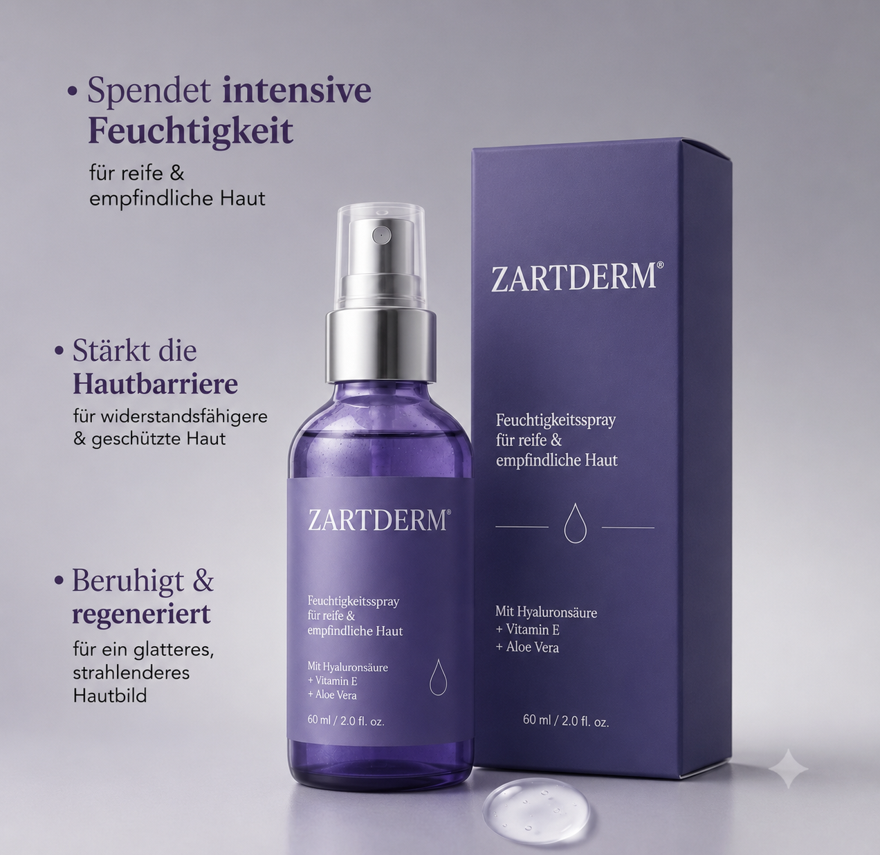 ZARTDERM® Feuchtigkeitsspray – Intensive Feuchtigkeit für reife, empfindliche Haut – 60 ml